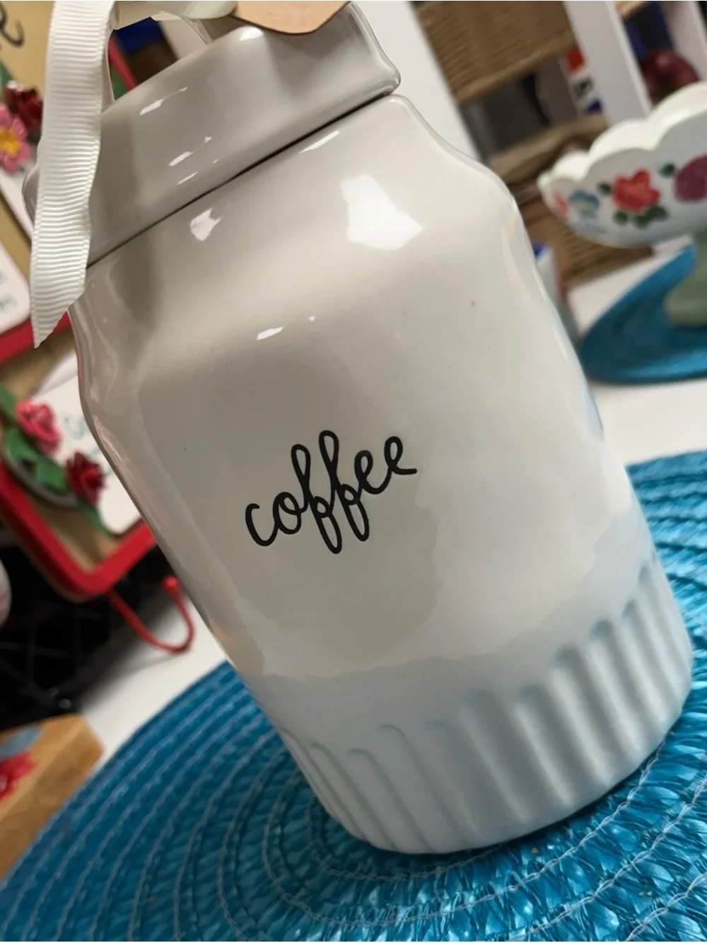 Rae Dunn White Ceramic Coffee Canister with Black Lettering